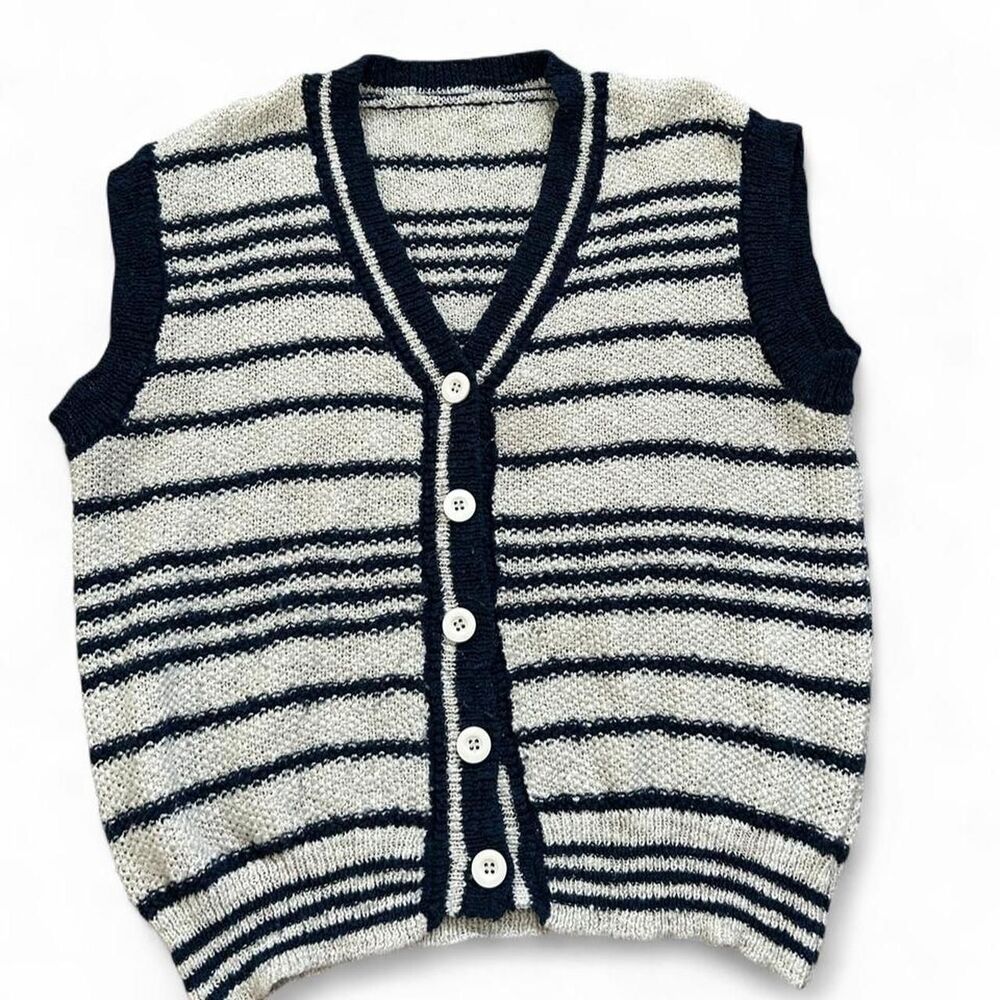 Navy and White Striped Sweater Vest - Size L